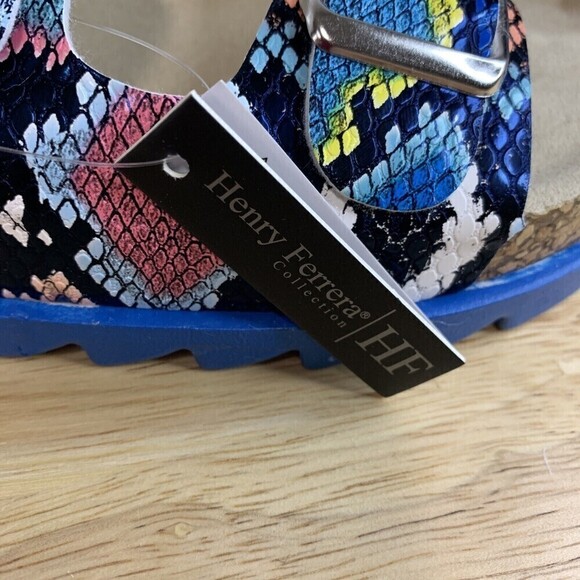 HENRY Ferrera Fabulous Sz 7 Womens Slide Snake Multicolor Design Sandals Buckle - Picture 8 of 10